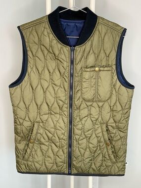 Jack and Jones Olive Green Quilted Vest with Navy Trim